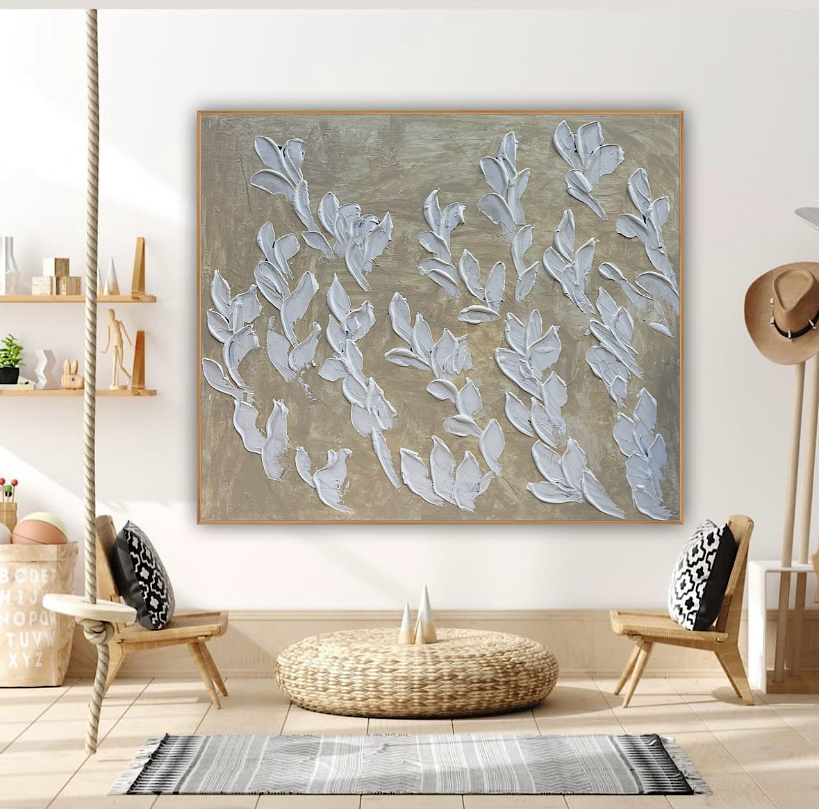 Textured Original Abstract Oil Painting On Canvas stream of leaves 120x100cm Oka