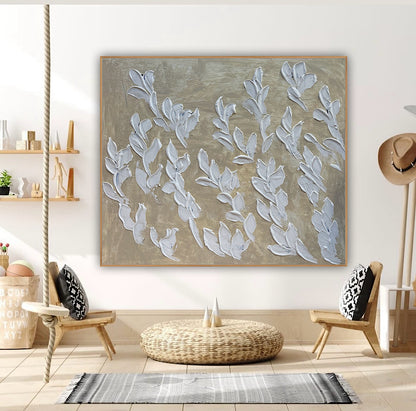 Textured Original Abstract Oil Painting On Canvas stream of leaves 120x100cm Oka