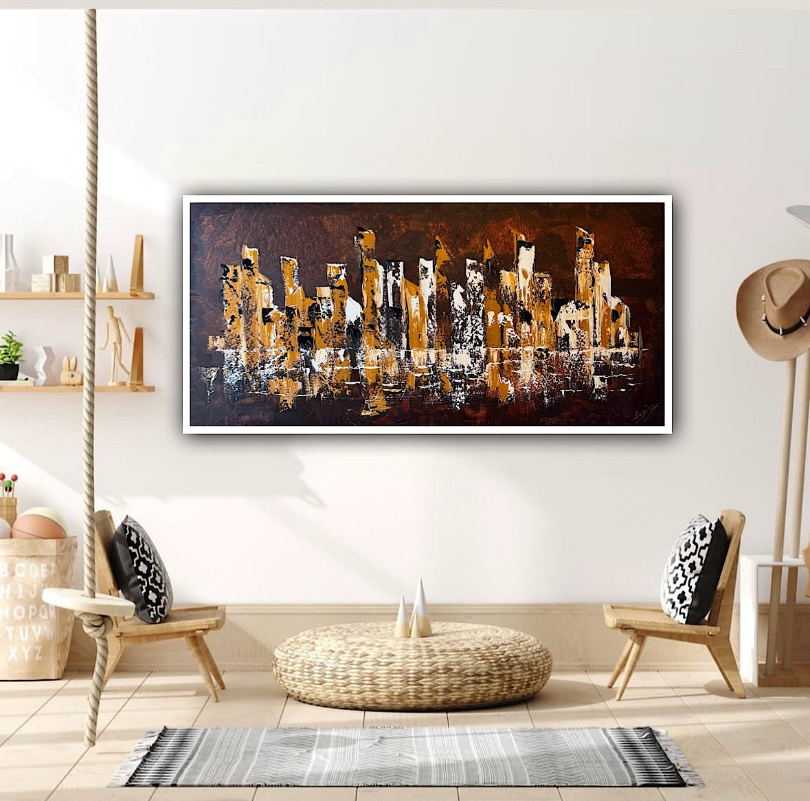 Richter Original Abstract Oil Painting On Canvas 60x120cm Cityscape escape New York