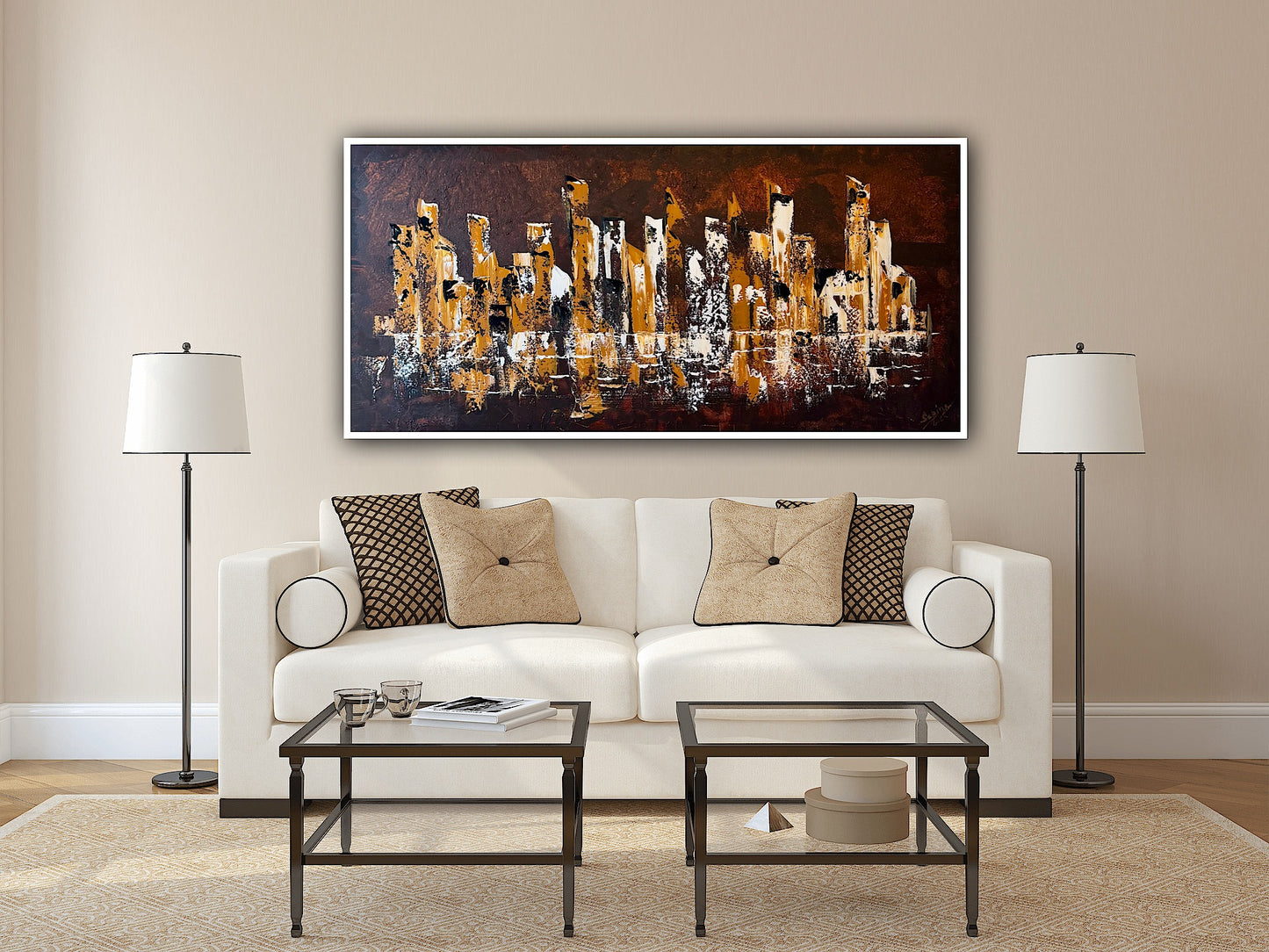Richter Original Abstract Oil Painting On Canvas 60x120cm Cityscape escape New York