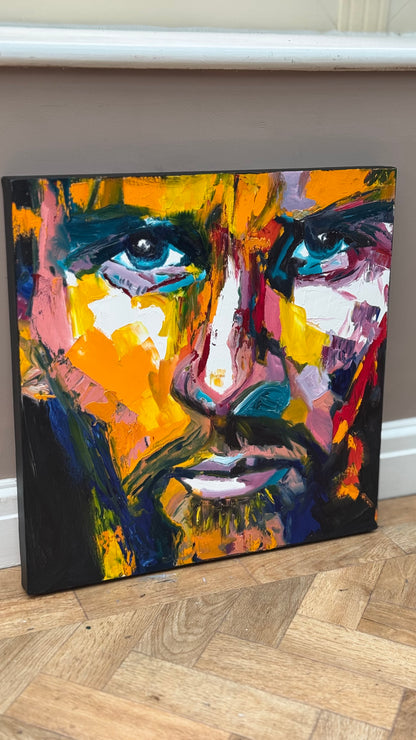 Original Abstract mixed media oil Painting On Canvas 50x50cm male portrait ‘Alejandro’ oka