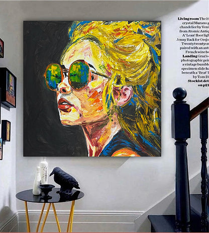 Abstract Original Oil Painting On Canvas 80x80cm Blondie Portrait of Woman textured