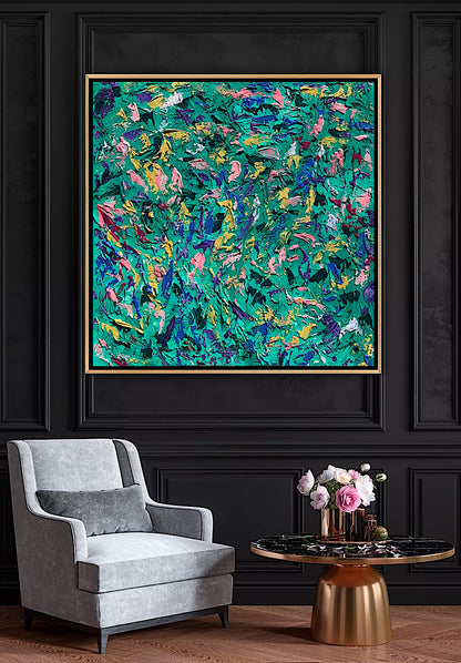 Oka Style Abstract contemporary Oil Painting On Canvas 100 x 100cm Secret Garden