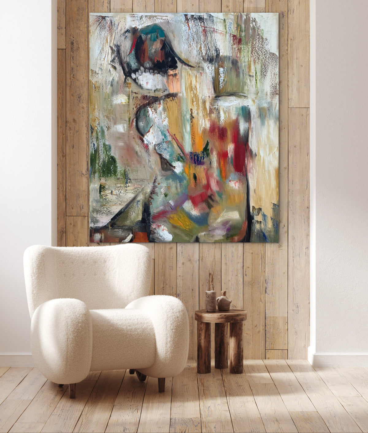 Contemporary Abstract Original Oil Painting On 90 x 76cm canvas Embered Nude