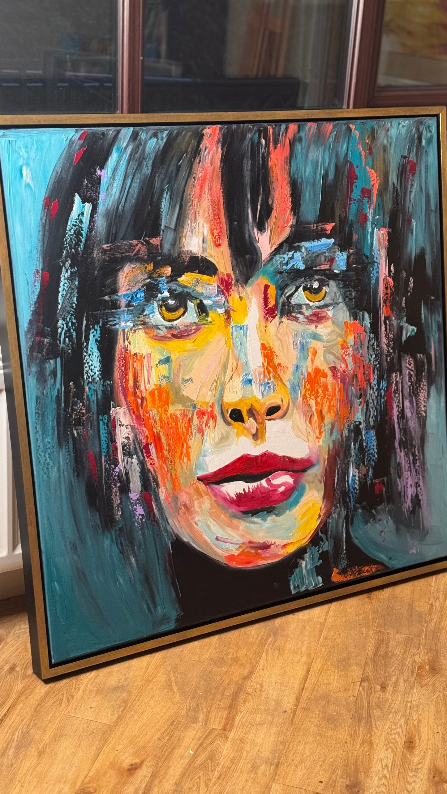 Richter Style Abstract Original Oil Painting On 100 x 100cm canvas Beauty Shades of Tranquility portrait framed