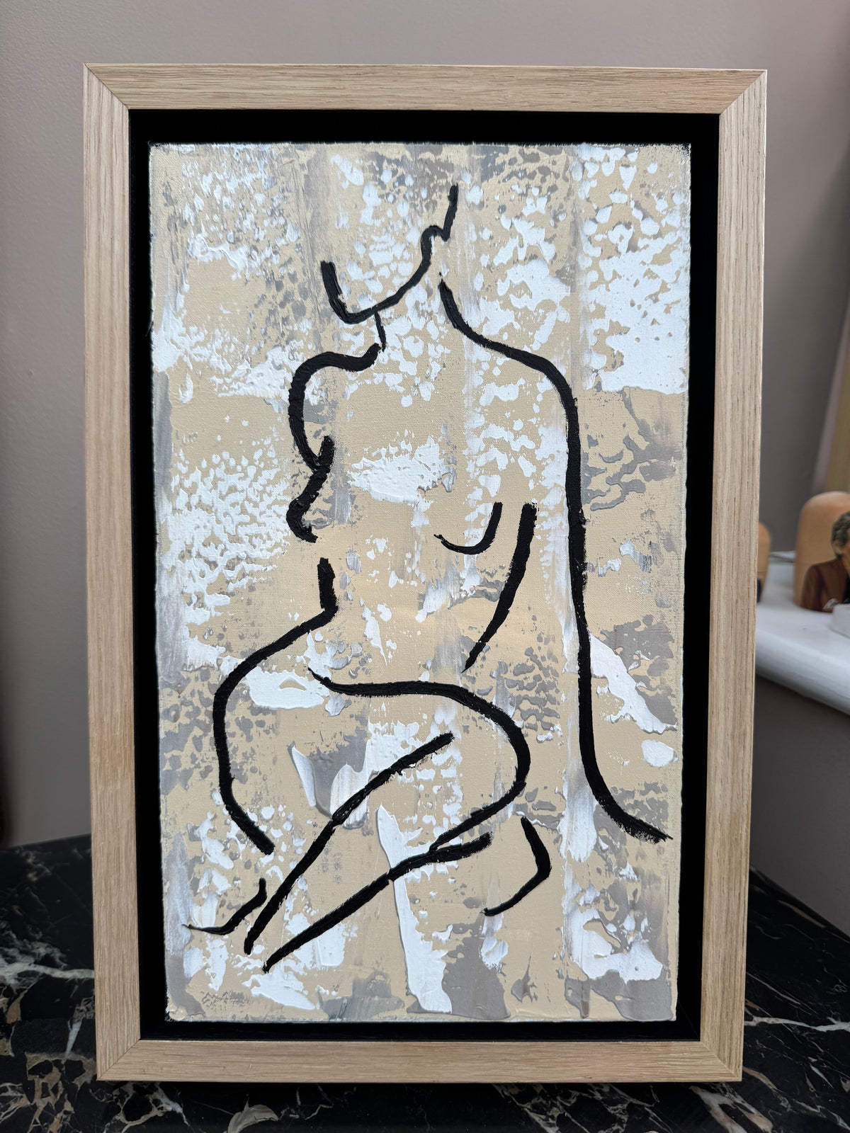 Framed in solid oak textured Original Contemporary Abstract Oil Painting On Canvas 24x36cm Nude