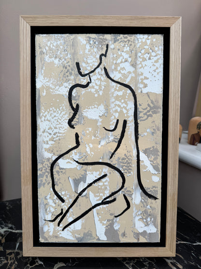 Framed in solid oak textured Original Contemporary Abstract Oil Painting On Canvas 24x36cm Nude