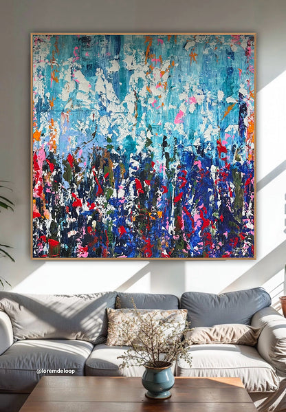 Large Abstract Original Oil Painting On 100 x100cm canvas textured Oka Wild reflections