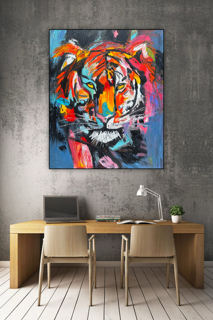 Contemporary Abstract Original Oil Painting On 90 x 76cm Canvas ‘Wild Majesty’’ Tiger