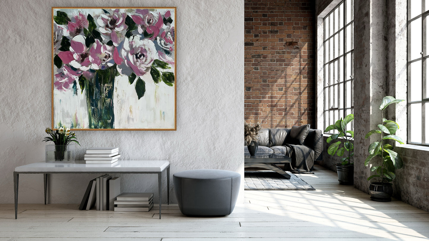 Contemporary Abstract Original Oil Painting On 60x60cm on Canvas Roses in the Vase