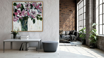 Contemporary Abstract Original Oil Painting On 60x60cm on Canvas Roses in the Vase