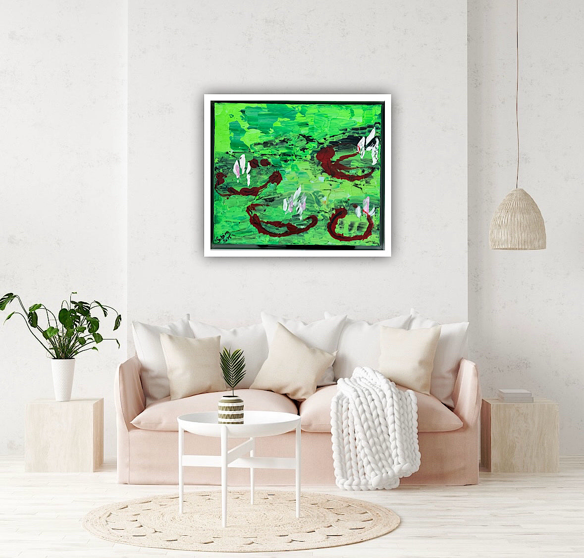 Framed Original Abstract contemporary Oil Painting On Canvas 36 x 33cm  Lily Pond oka