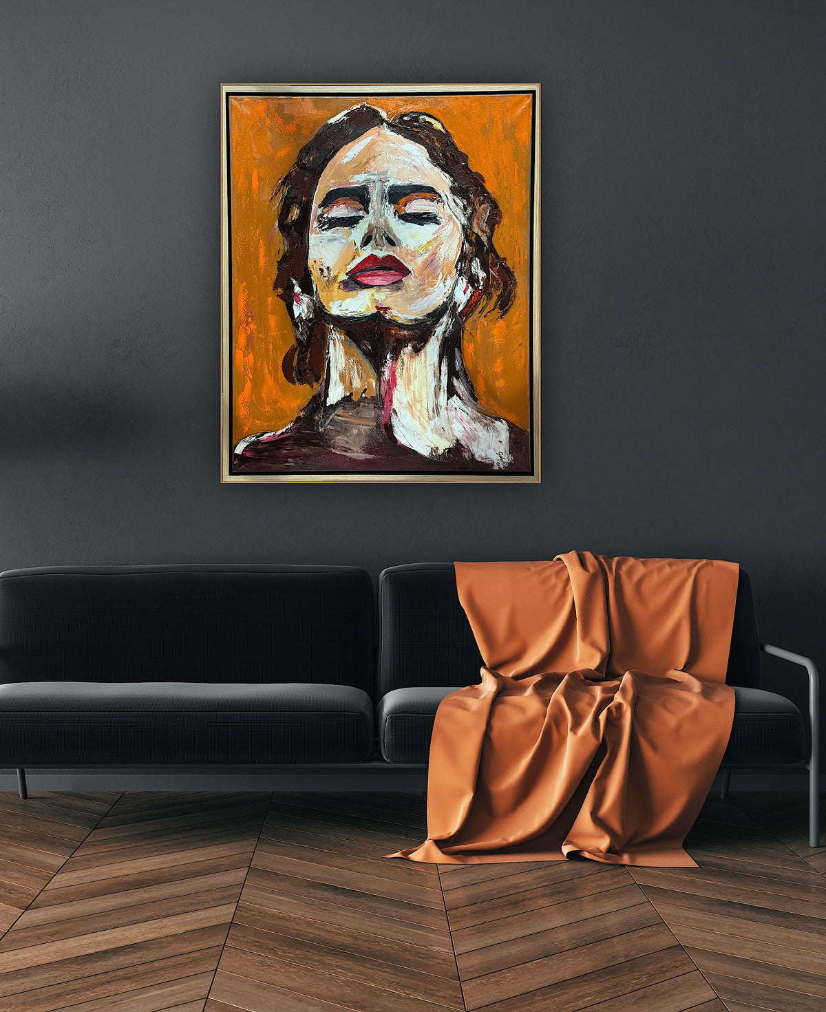 Richter StyLe Abstract Original Oil Painting On Canvas 100x80cm Ember Muse portrait framed in oak