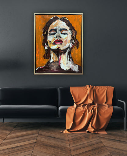 Richter StyLe Abstract Original Oil Painting On Canvas 100x80cm Ember Muse portrait framed in oak