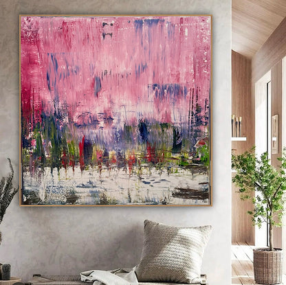 Oka style textured Original modern Abstract Oil Painting On Canvas 80 x 80cm ‘Pink Horizon’