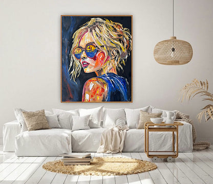 Contemporary Abstract Original Oil Painting of a woman On 90 x 76cm Canvas ‘Blondie II’ woman portrait