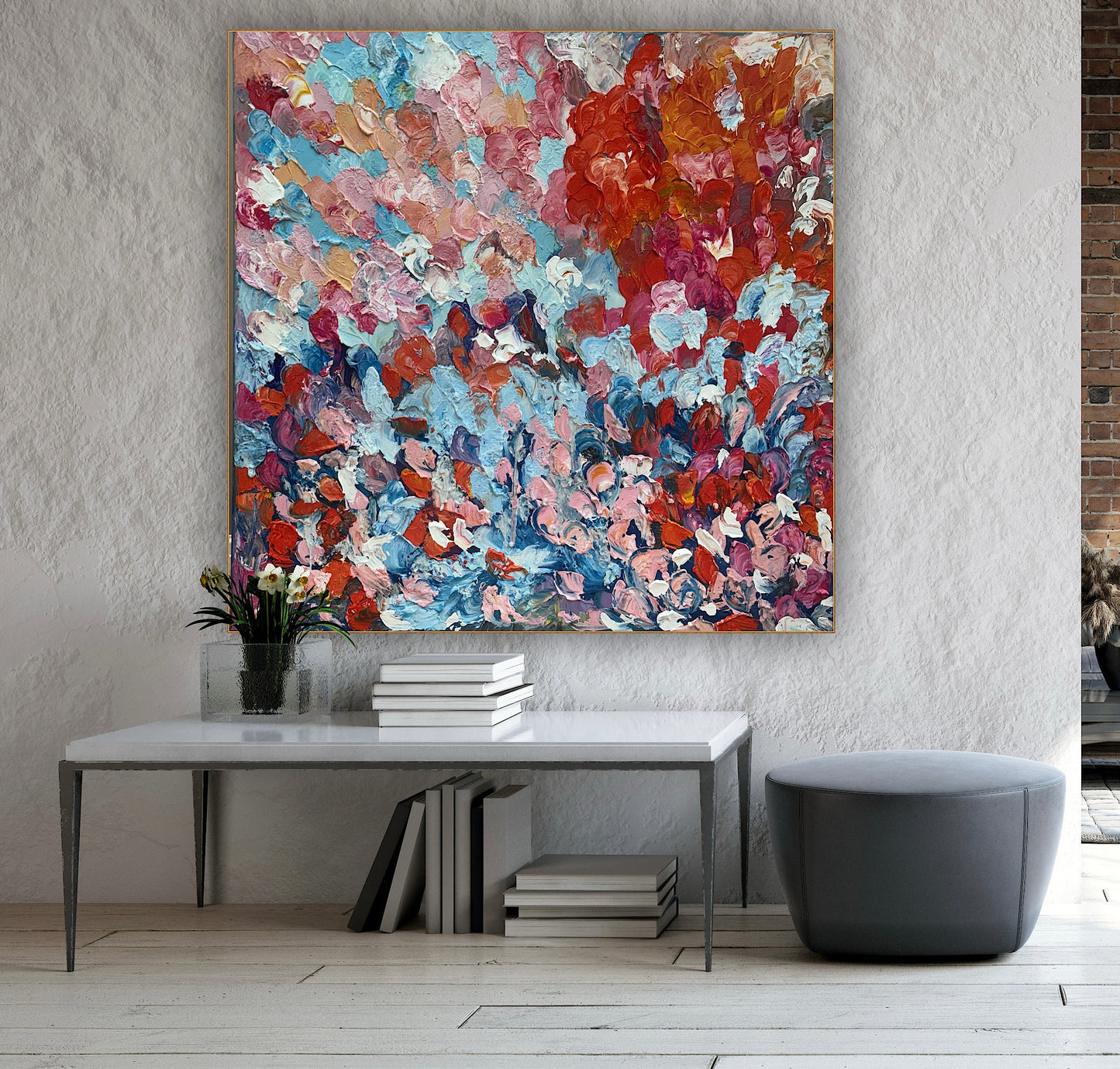 Modern Original textured Abstract Oil Painting On deep edge Canvas 120 x 120cm ‘Convergence ‘
