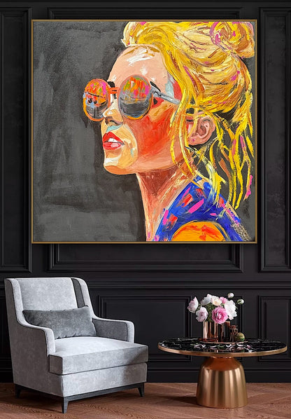 Richter Style Abstract Original Oil Painting On 100 x 100cm canvas Sunshine blondie woman portrait