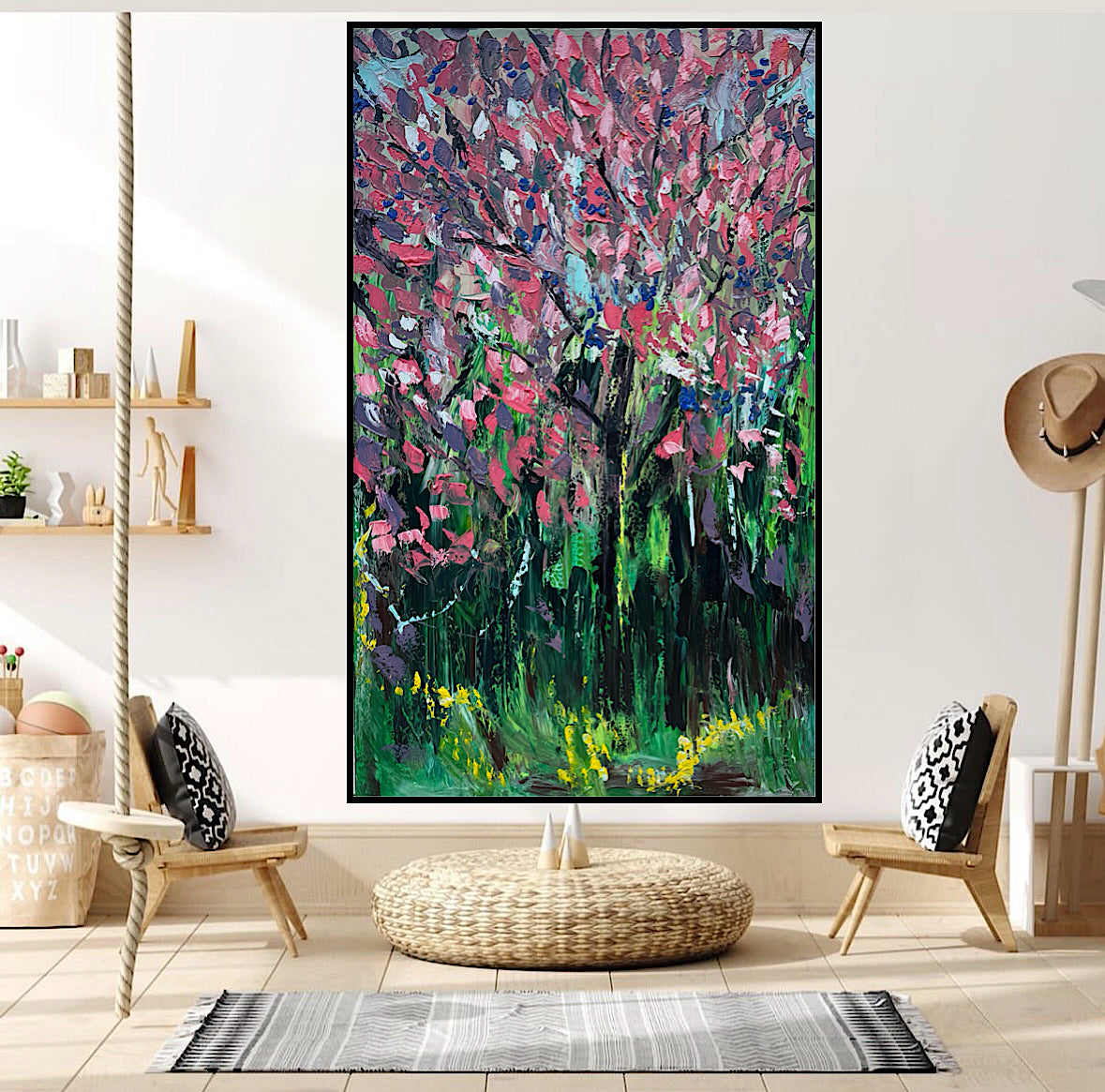 Original Abstract Oil Painting On Canvas 153 x 92cm Magnolia tree Oka
