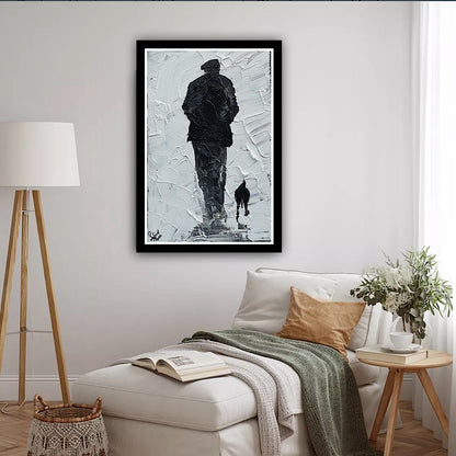 Framed Original Contemporary Abstract Oil Painting On Canvas 42cm x 29cm ‘ Pals’ man with a dog