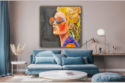 Richter Style Abstract Original Oil Painting On 100 x 100cm canvas Sunshine blondie woman portrait