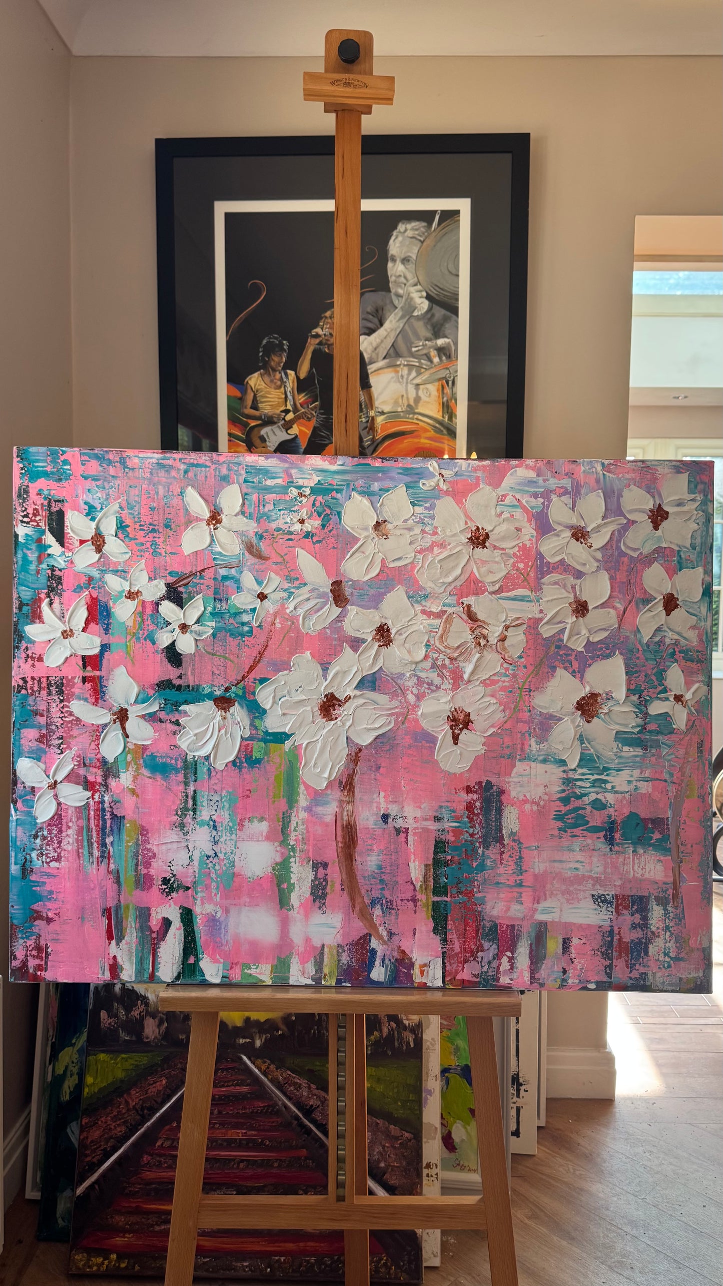 Large Abstract Original Oil Painting On 100x77cm canvas ‘White Flowers ’ vogue oka