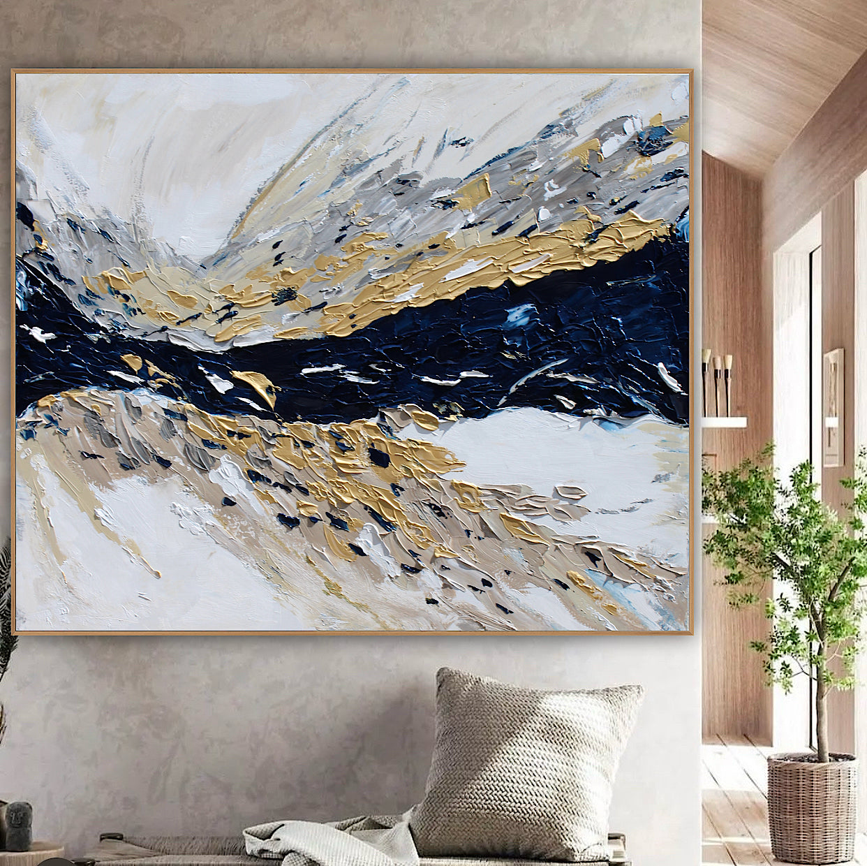 Oka Original Abstract Oil Painting On Canvas 120x100x4cm ‘Horizon ‘Seascape