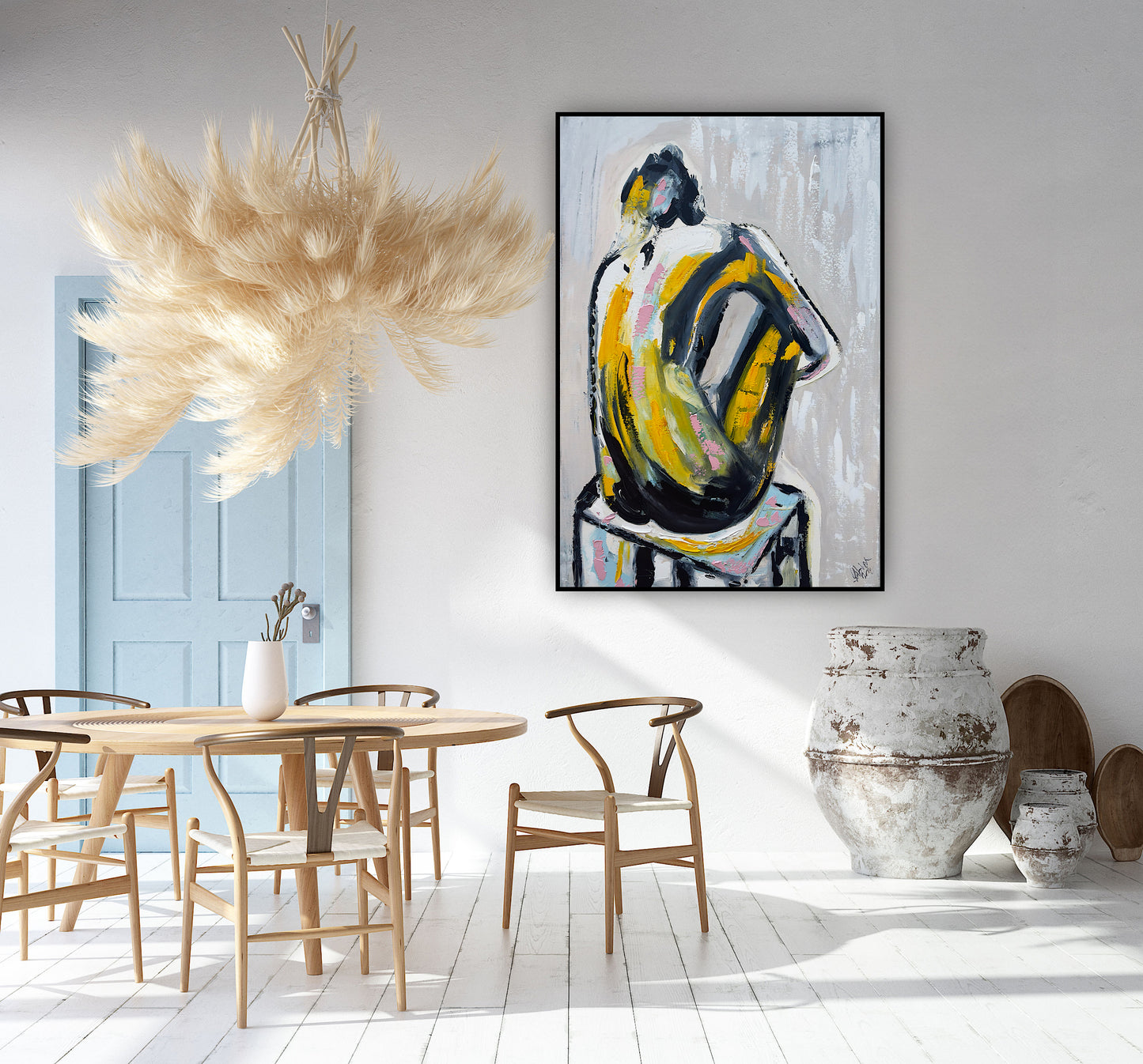 Contemporary Abstract Original Oil Painting On Canvas 90x60cm Seating Nude oka