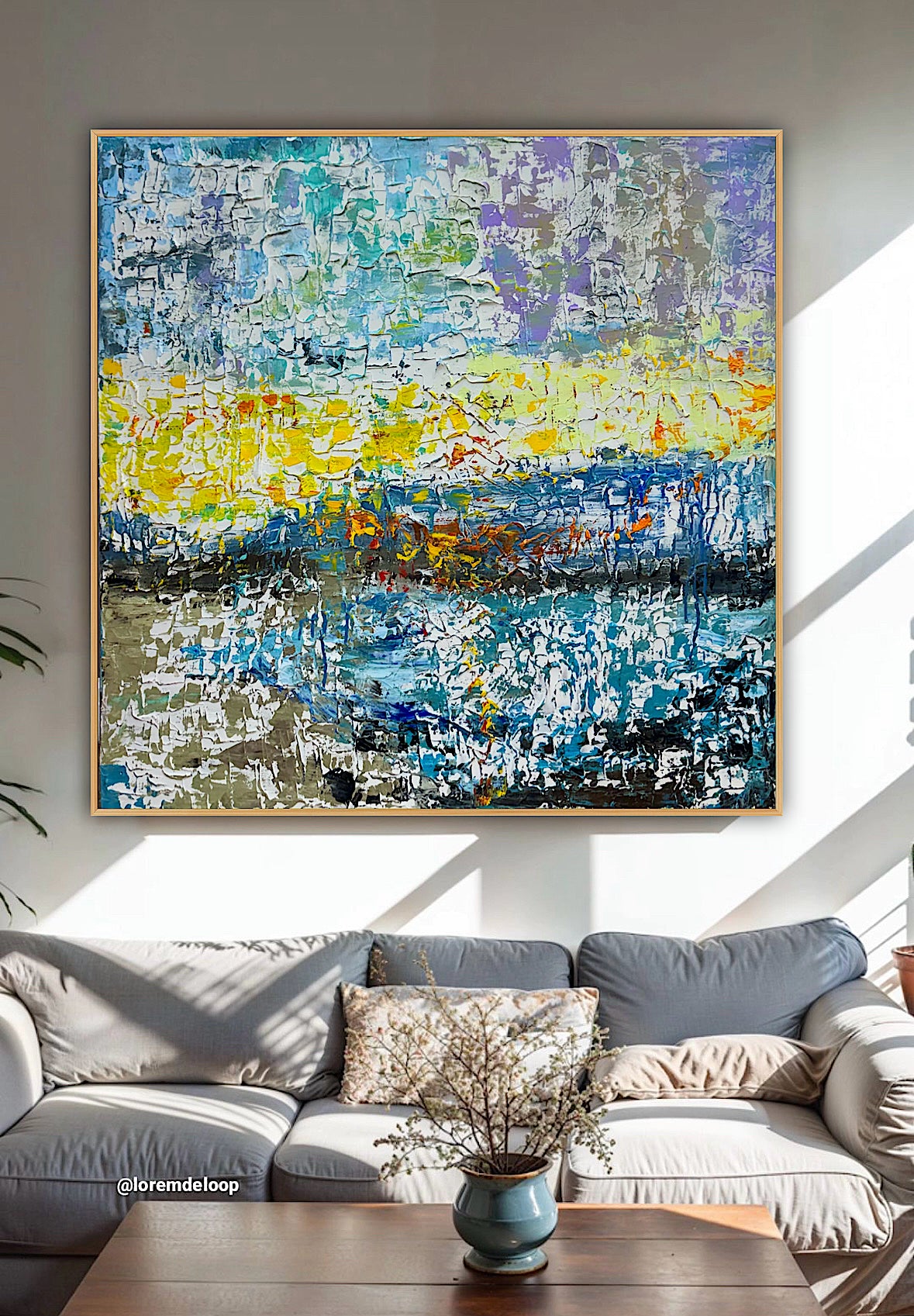 Original Abstract Oil Painting On Canvas Textured 100x100cm  Tides of Radiance (seaside)