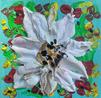 Modern Abstract Original Oil Paintings On 4cm deep Canvas ‘white flower ’  15x15cm textured