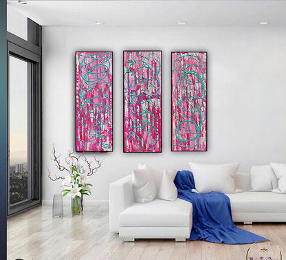 Oka set of 3 Modern Abstract Original Oil Paintings On Canvas ‘’Japan blossom’ 80 x 90 cm overall