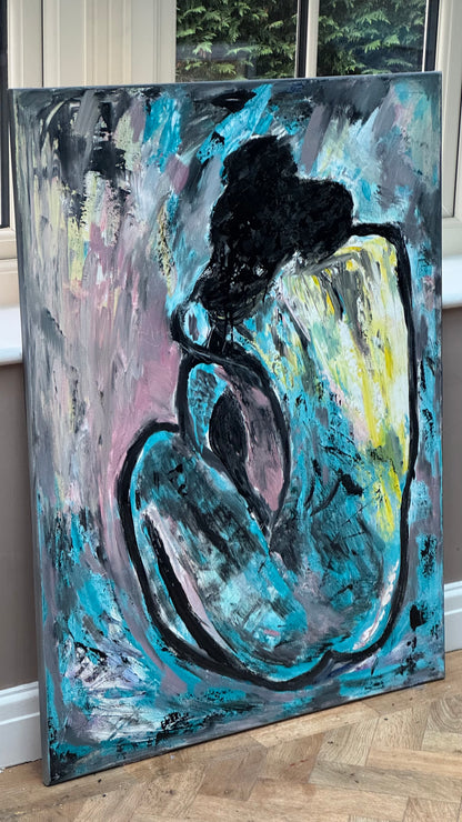 Large Picasso Abstract Style Original Oil Painting 100X76cm Blue Nude available now