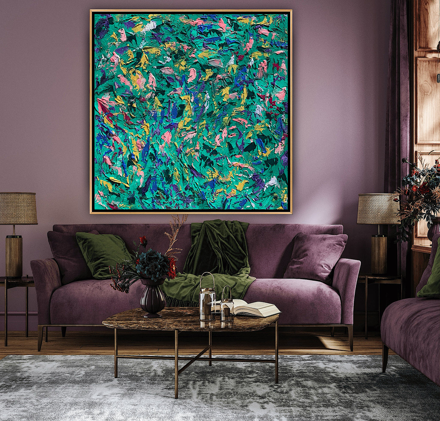 Oka Style Abstract contemporary Oil Painting On Canvas 100 x 100cm Secret Garden