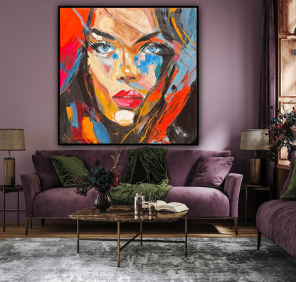 Richter Style Abstract Original Oil Painting On 100 x 100cm canvas Blue eyes  woman portrait