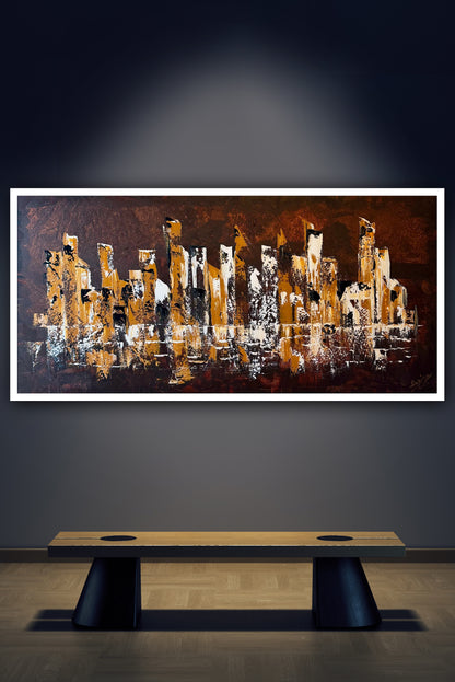 Richter Original Abstract Oil Painting On Canvas 60x120cm Cityscape escape New York