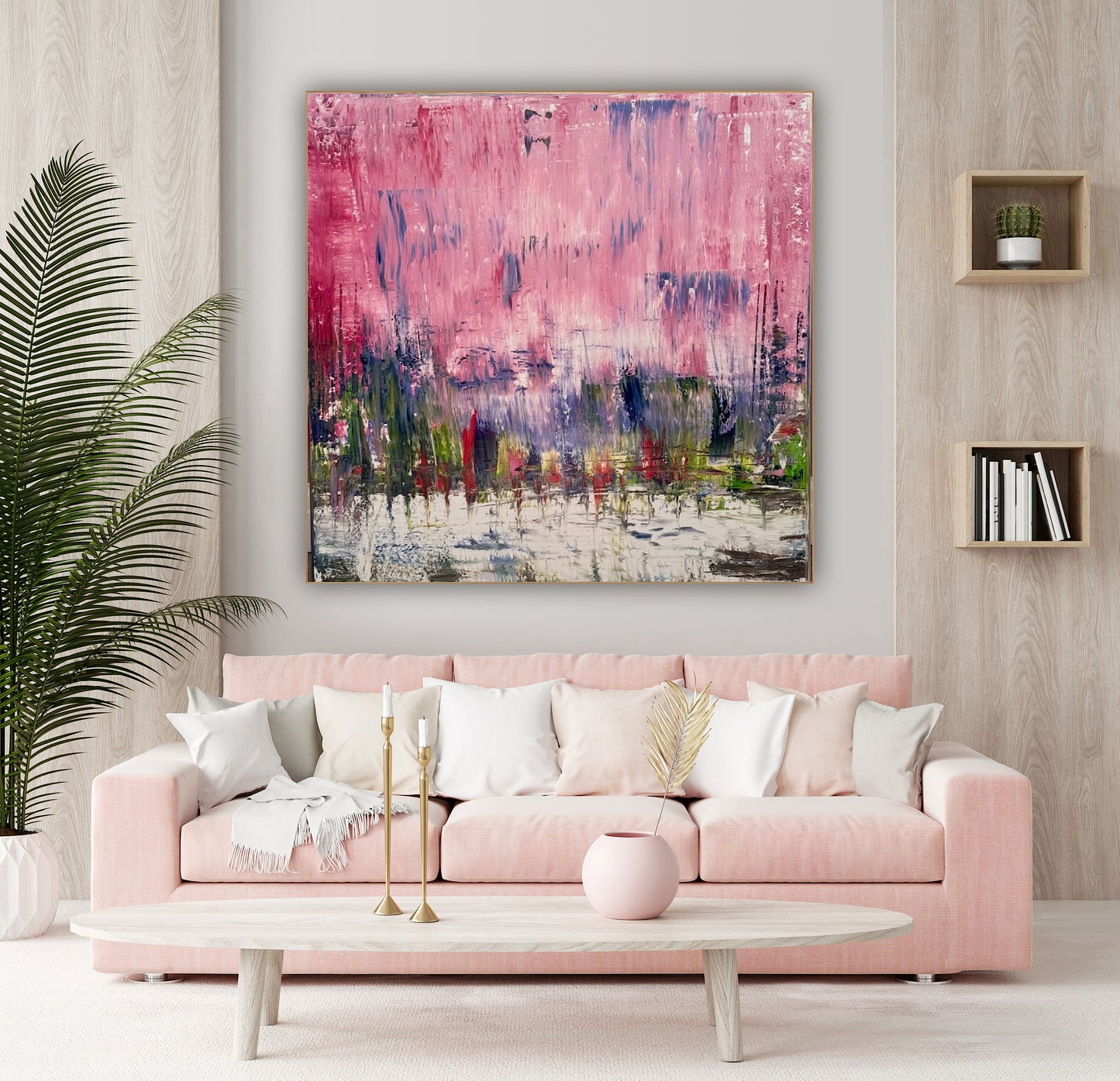 Oka style textured Original modern Abstract Oil Painting On Canvas 80 x 80cm ‘Pink Horizon’