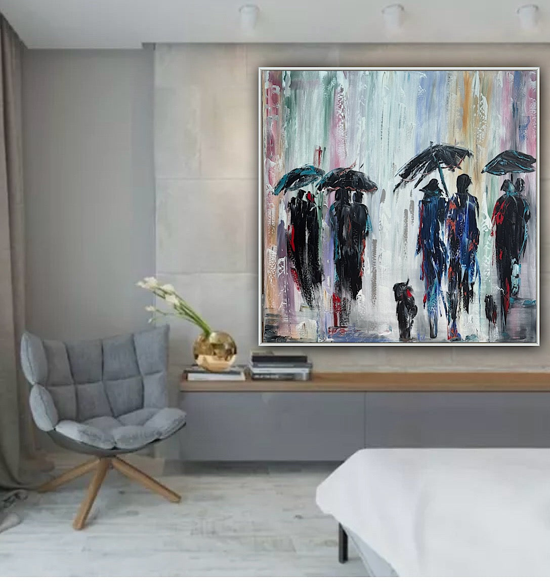 Richter Original Abstract Oil Painting 100x100cm On  4.2cm Canvas London Rain II