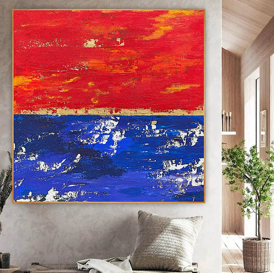 Modern Abstract Original Oil Painting On 2cm Canvas 100X100cm Scarlet Seascape