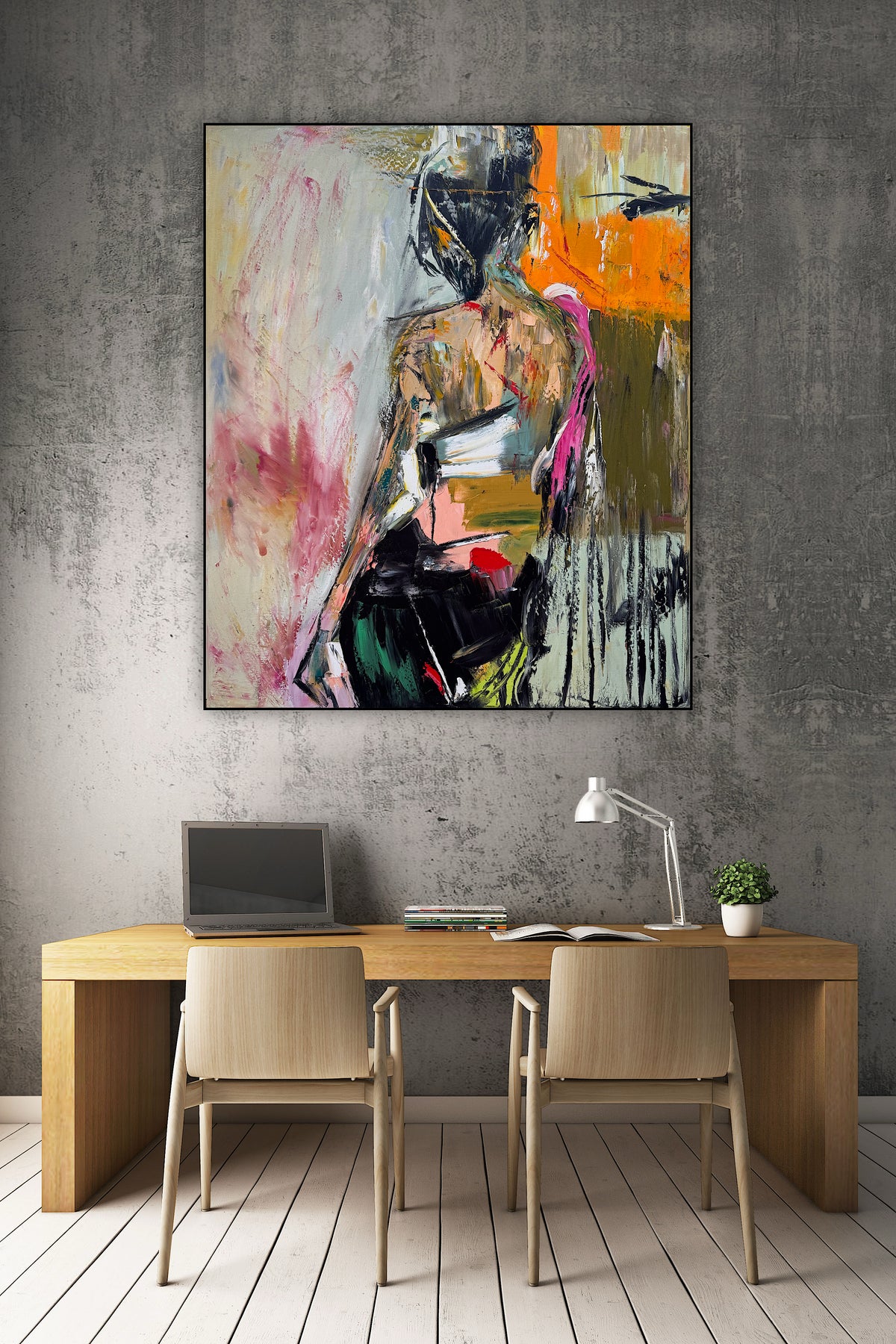 Contemporary Abstract Original Oil Painting On 90 x 76cm canvas Mademoiselle Mid-Departure