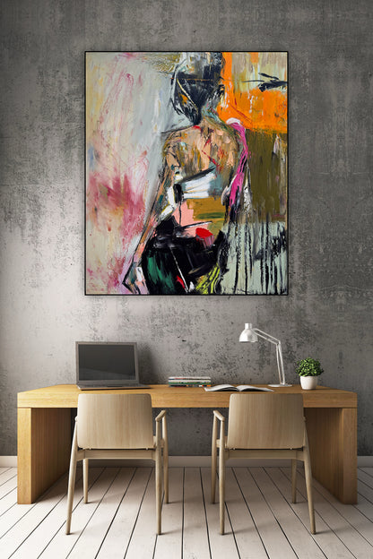 Contemporary Abstract Original Oil Painting On 90 x 76cm canvas Mademoiselle Mid-Departure