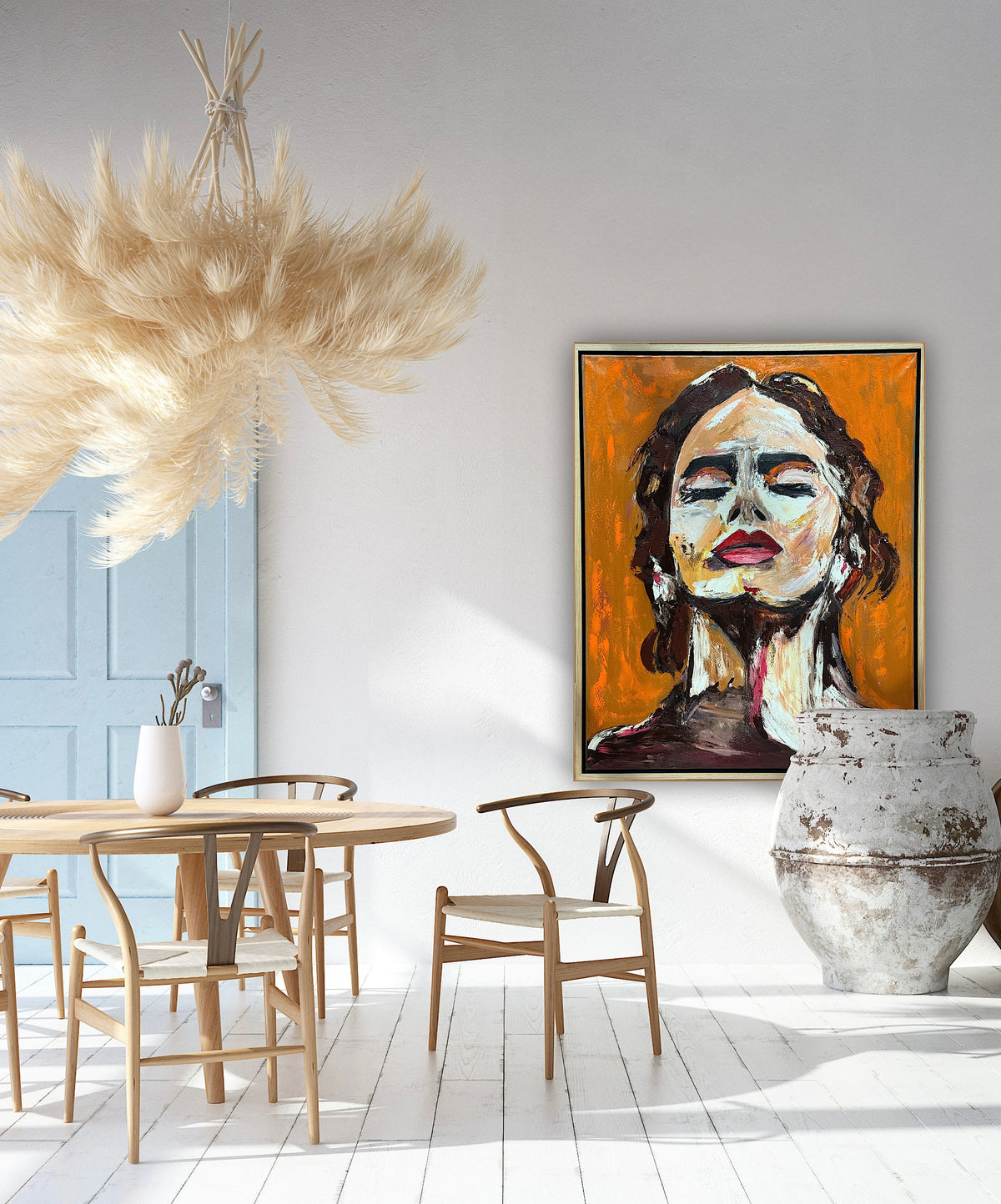Richter StyLe Abstract Original Oil Painting On Canvas 100x80cm Ember Muse portrait framed in oak