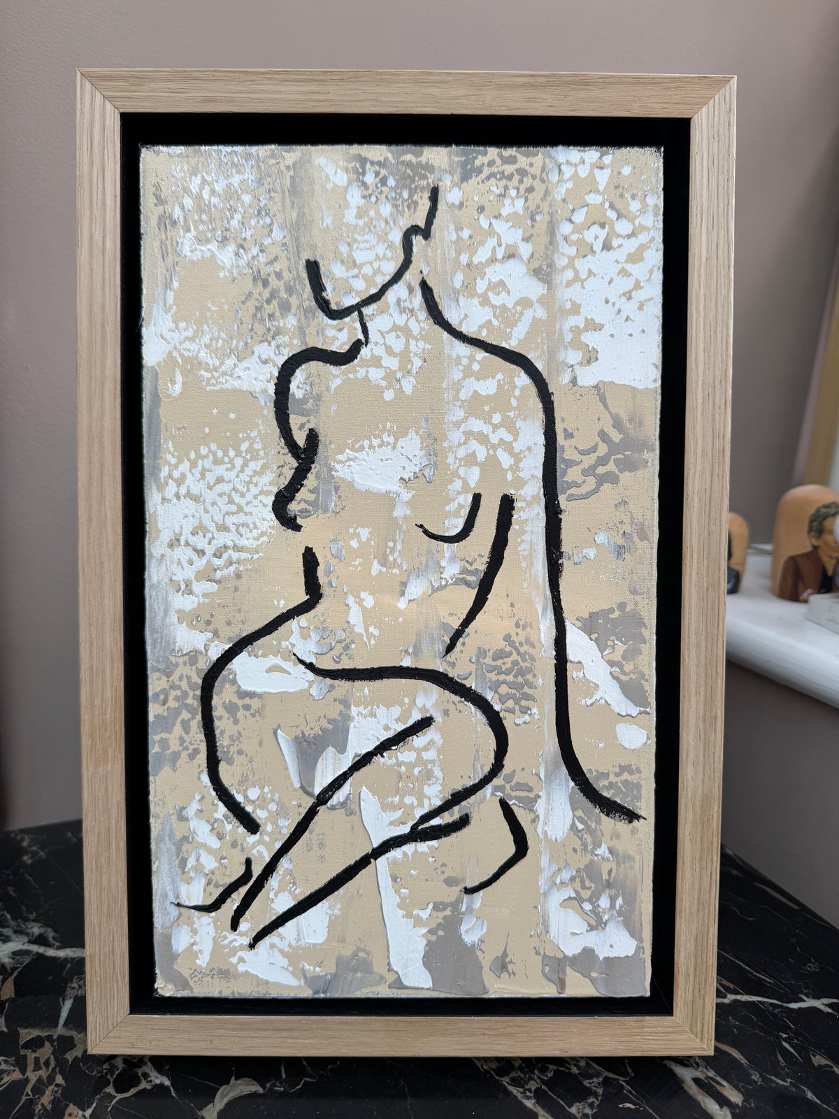 Framed in solid oak textured Original Contemporary Abstract Oil Painting On Canvas 24x36cm Nude
