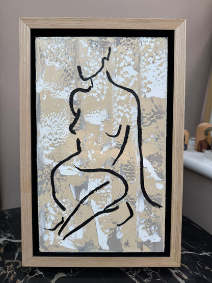 Framed in solid oak textured Original Contemporary Abstract Oil Painting On Canvas 24x36cm Nude