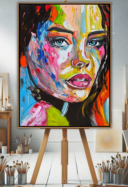 Contemporary Abstract Original Oil Painting On 100 x 80cm Canvas Chromatic Gaze woman portrait