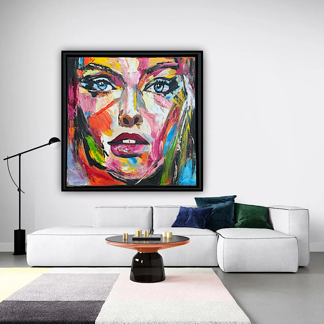Framed in black frame Original Abstract contemporary Oil Painting On Canvas 54 x 54cm Wild Muse woman portrait