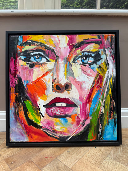 Framed in black frame Original Abstract contemporary Oil Painting On Canvas 54 x 54cm Wild Muse woman portrait