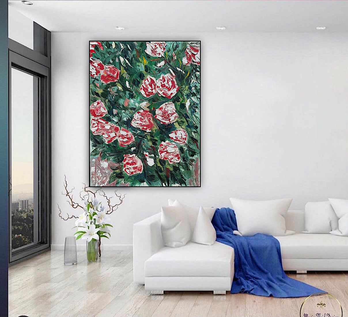 Abstract Impressionist Style Original Oil Painting on canvas 100x76cm Rose Garden
