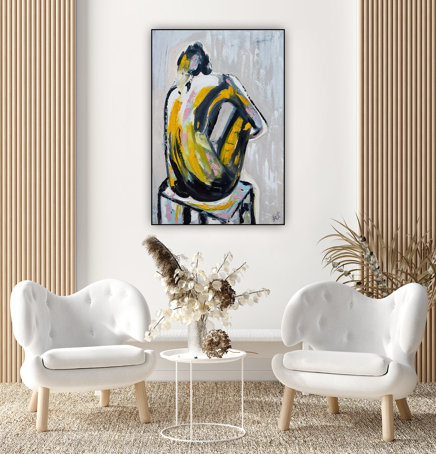 Contemporary Abstract Original Oil Painting On Canvas 90x60cm Seating Nude oka