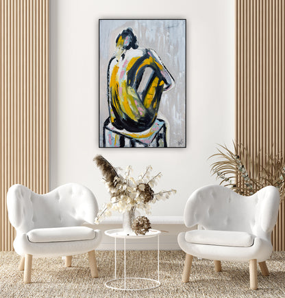 Contemporary Abstract Original Oil Painting On Canvas 90x60cm Seating Nude oka