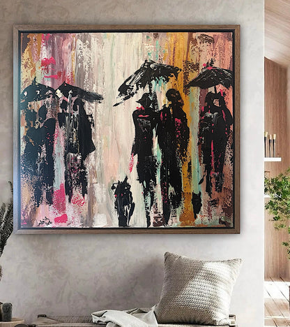 Original Abstract contemporary Oil Painting On Canvas 64cm x 60cm London in the Rain Framed in dark oak